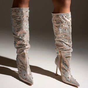 Azalea Wang Doughty Crystal-Embellished Heeled Boots